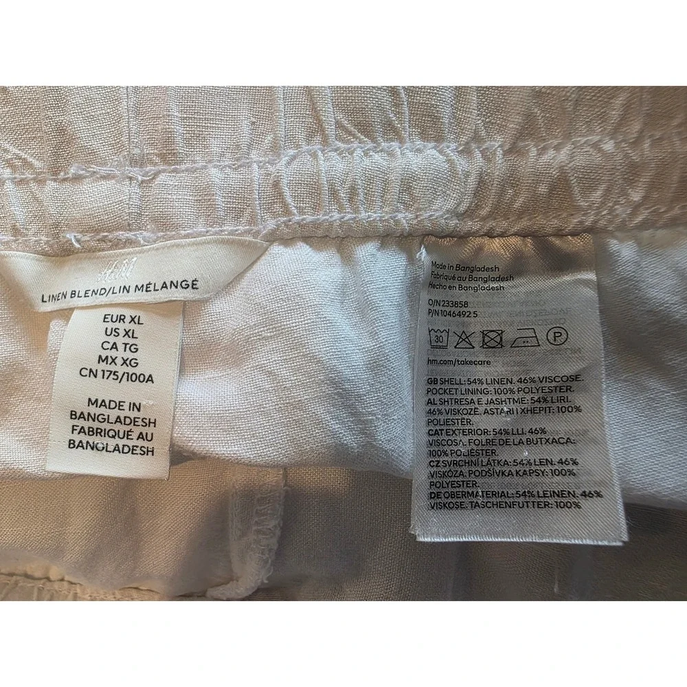 Women's sz XL White Linen Blend Drawstring Wide Leg Pants High Rise Summer